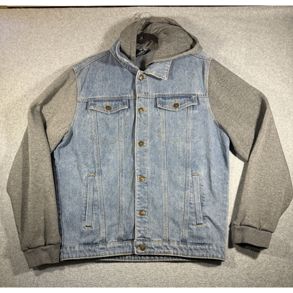 Original Deluxe Supply Hooded Denim Jacket Size M Blue Gray